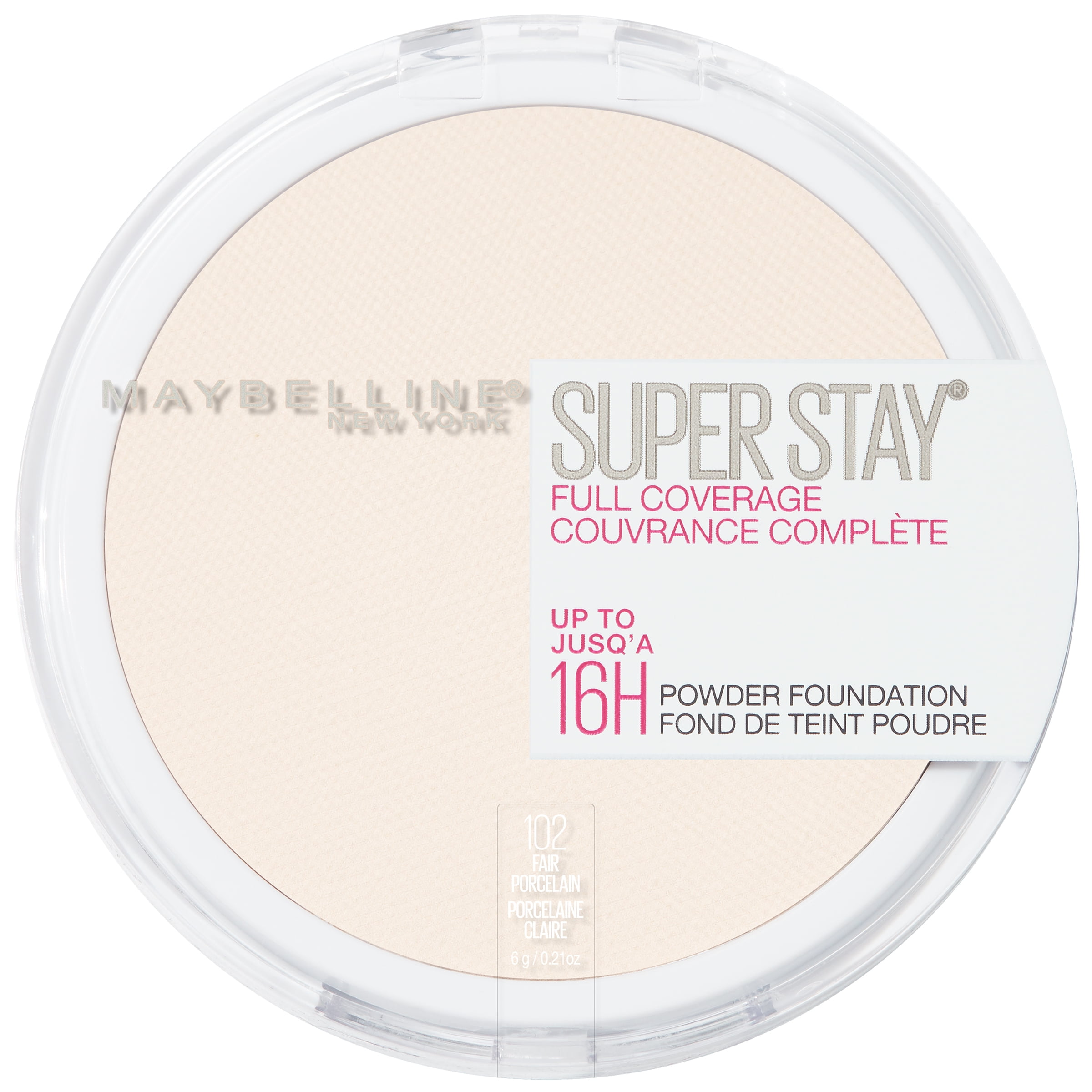 Maybelline Super Stay Full Coverage Powder Foundation Makeup, Matte Finish, Fair Porcelain, 0.21 oz