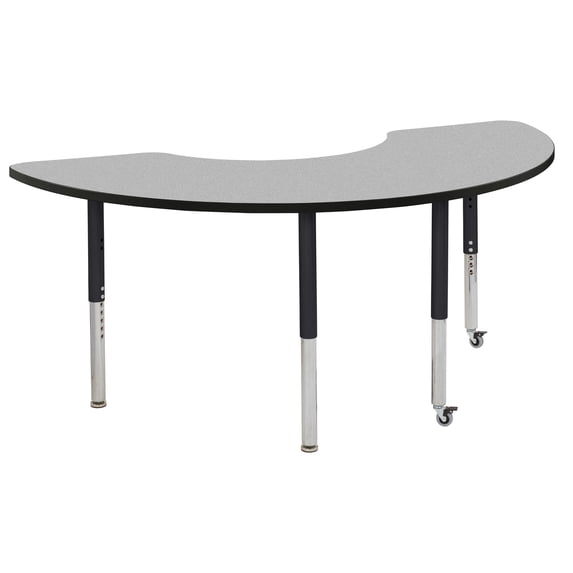 ECR4Kids 36in x 72in Half Moon Everyday T-Mold Adjustable Activity Table Grey/Black/Black - Super Leg