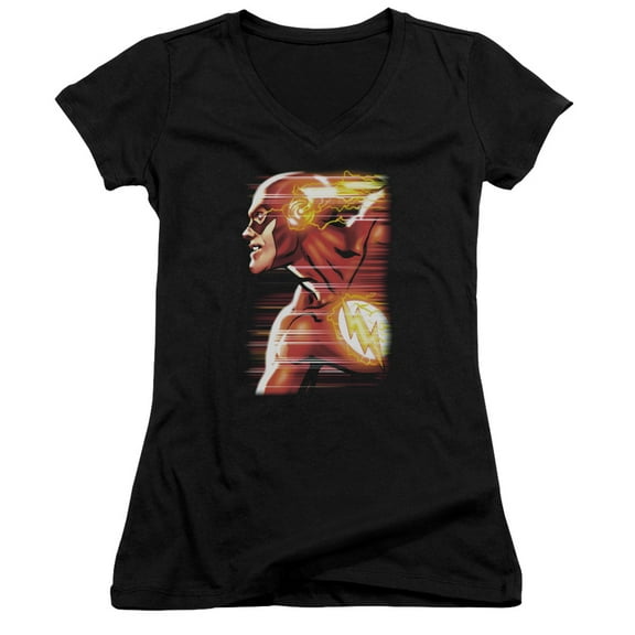 JLA Justice League Speed Head Junior Women's T-Shirt V-Neck Black