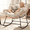 Beige, variant on HABUTWAY Outdoor Rocking Chair with Thick Cushion, Comfy Rattan Rocker Egg Chair Indoor with Straps, Patio Rocking Chair 450lbs for Garden, Balcony, Lawn, Backyard, Living Room, Bedroom, Dark Gray