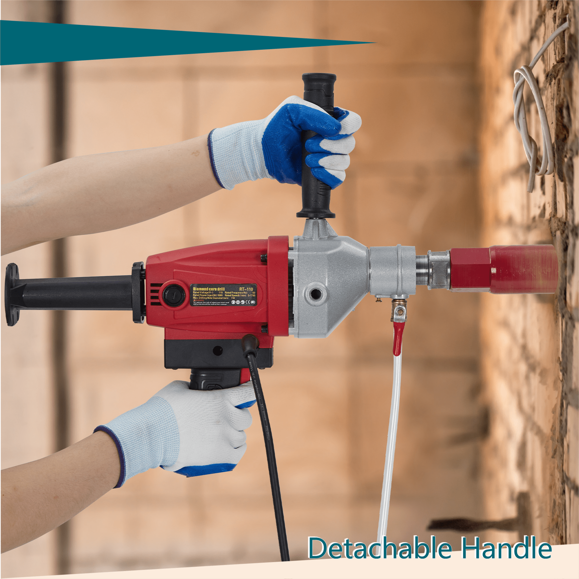 CazToi Diamond Core Drilling Machine 1500W Handheld Concrete Core Drill Rig Two Speed 1100RPM/2400RPM, 1-1/4" Thread Power Core Drill for Brick Concrete Block Stone