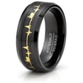 thumbnail image 2 of Metal Masters Tungsten Carbide Mens Ring Wedding Band Black Gold-Tone Heart Beat Carbon Fiber Inlay 8mm Comfort-Fit Black, 2 of 4