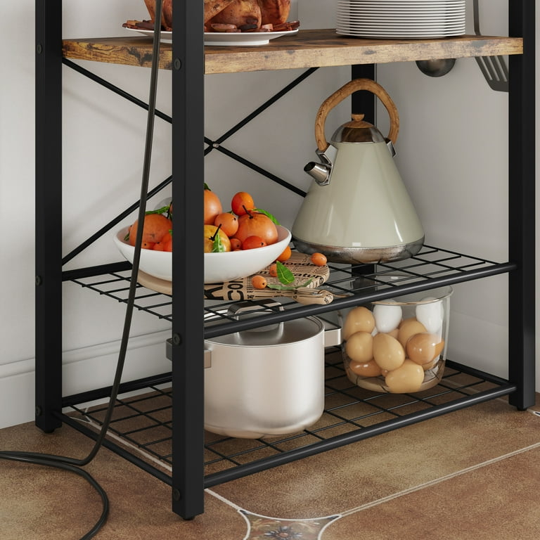 Bakers Rack Microwave Stand with Power Outlet Narrow Coffee Bar