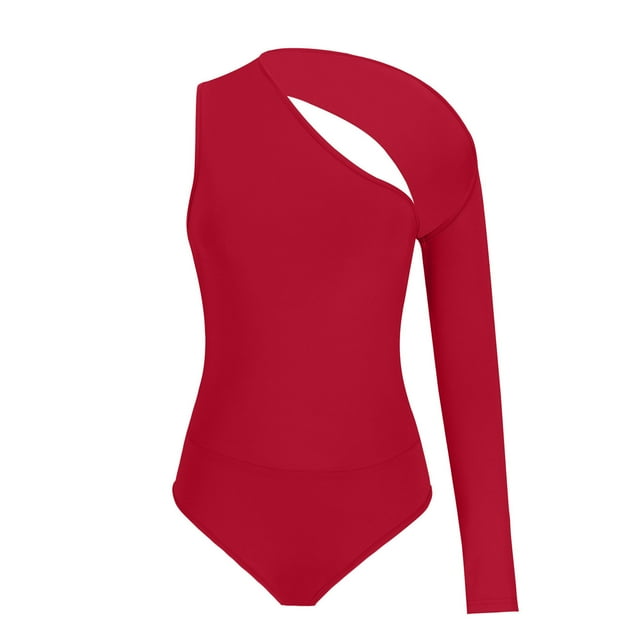 LOVZFMLL Justaucorps Mode Femme Aguichant Dos Nu Col Suspendu Manches une Épaule Rouge G