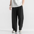 thumbnail image 3 of MYG Men Summer Chinese Style Draped Linen Loose Straight Leg Pants Wide-leg Trousers, 3 of 9