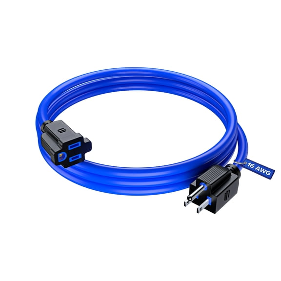 Maximm Extension Cord 3 Ft – Blue Indoor & Outdoor Power Cords, 16 AWG SJTW, Heavy Duty, ETL Listed, Grounded 3-Prong – Extension Cable for Home, Office & Garage