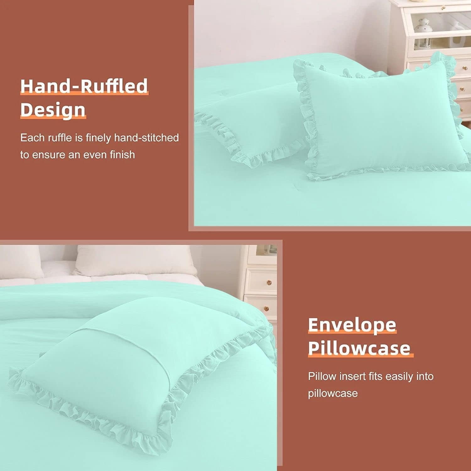 5 Piece Luxury 5 Inch Two Layer Ruffle Comforter 550 GSM All Season (Oversized King Size) Premium Super Soft - 800 TC, 100% Egyptian Cotton- Solid Auqa Blue Colour