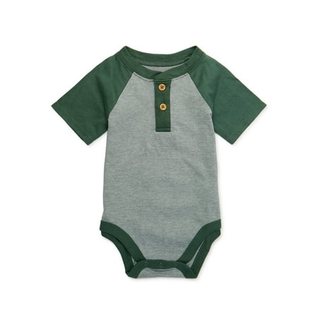 

Garanimals Baby Boy Short Sleeve Raglan Henley Bodysuit Sizes 0-24 Months