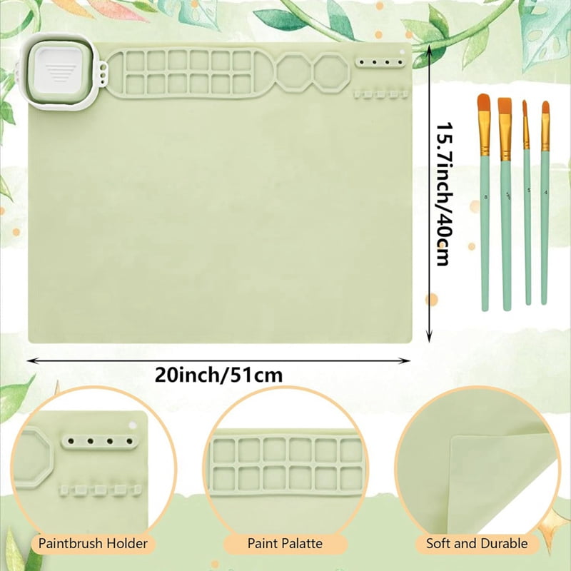2PCS Silicone Painting Mat with Water Cup, 20x16 Inch Silicone Art Mat Silicone Craft Mat for Painting Paint Mats