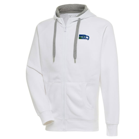 Men's Antigua White Seattle Seahawks Throwback Logo Victory Full-Zip Hoodie