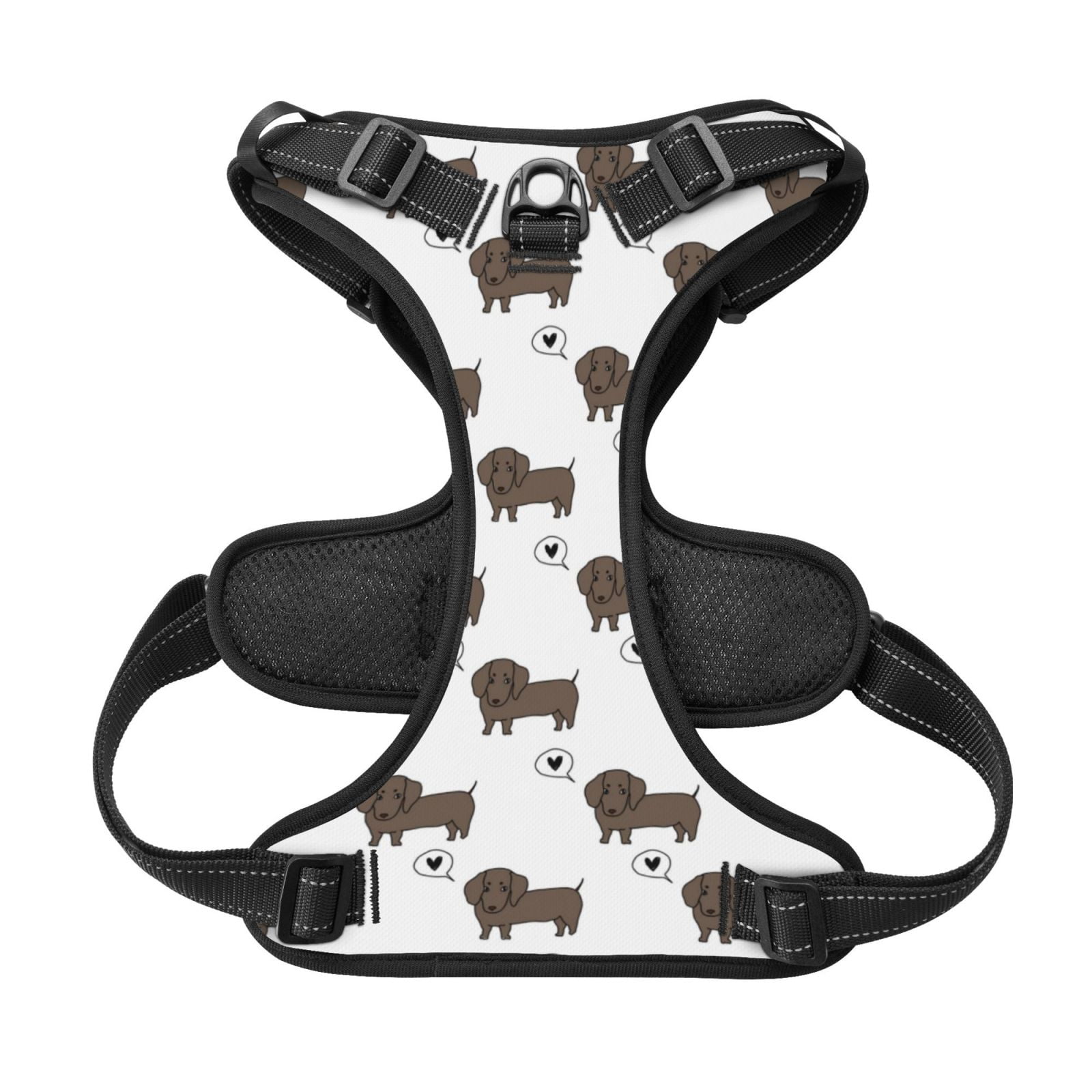 Kdxio Dachshund Dog Print No Pull Dog Harness Adjustable Reflective Oxford Easy Control Medium Large Dog Harness for Training and Everyday-Large