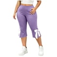 thumbnail image 4 of Cutuoiiu Plus Size Versatile Knee Length Leggings, Solid Color Pull On Yoga Capri Pants with Contrast Bow Hem Detail, Multi Sizes L to 5XL for Outdoor Casual Activities, 4 of 10