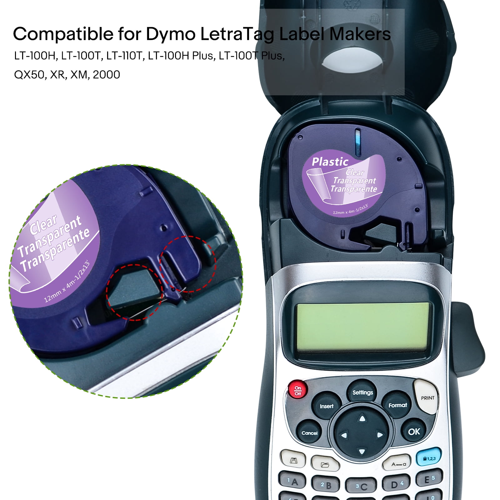 NineLeaf 10PK Compatible for DYMO LetraTag Refills 16952 12mm 1/2'' Black on Clear Plastic Label Maker Tape