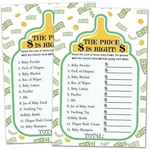 50 The Price Is Right Baby Shower Game For Boys or Girls - Fun Party Activities Card - Cute Best Gender Neutral Reveal Guessing Funny Question Bundle Pack, 4x6 Inches