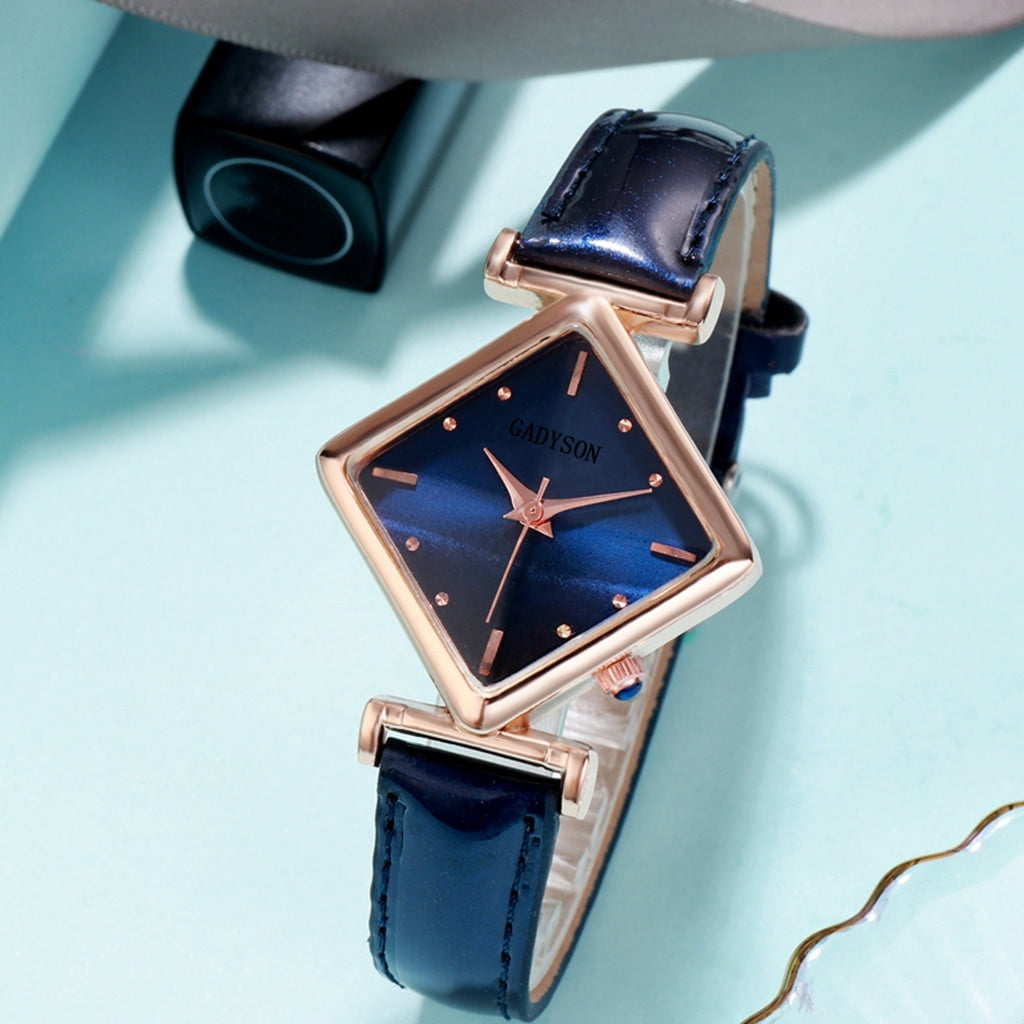 Women's Luxury Rhinestone Luminous Square Dial Leather Band Quartz Wrist Watches 