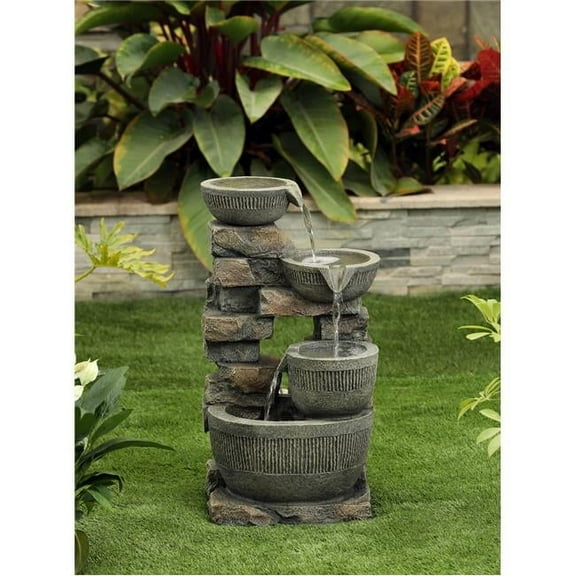 Jeco 3 Bowls Fountain Without Led Light in Gray