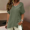 thumbnail image 6 of Turilly Womens Casual Cotton Linen Top Summer Ladies V-Neck Short Sleeve Buttoned Irregular Hem Blouse for Daily Wear, 6 of 6