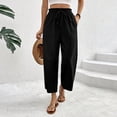 thumbnail image 6 of Nestiefly Cropped Linen Wide Leg Pants for Women Summer Casual Flowy Palazzo Pants High Waisted Beach Trousers with Pockets Black M, 6 of 8