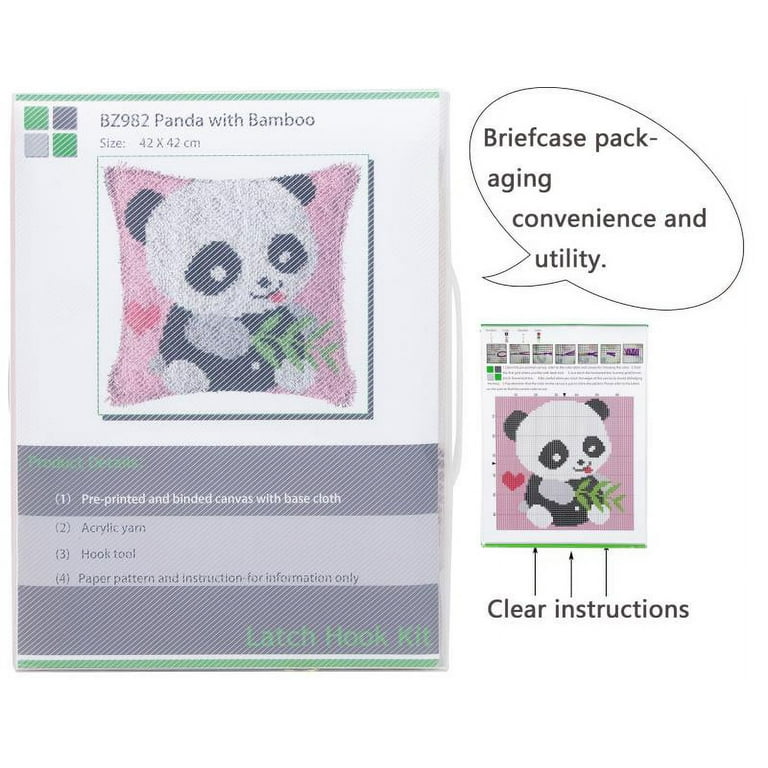 5-Piece Panda Latch Hook Kit for Adults Kids Beginners, DIY Crafts, 16 x  16