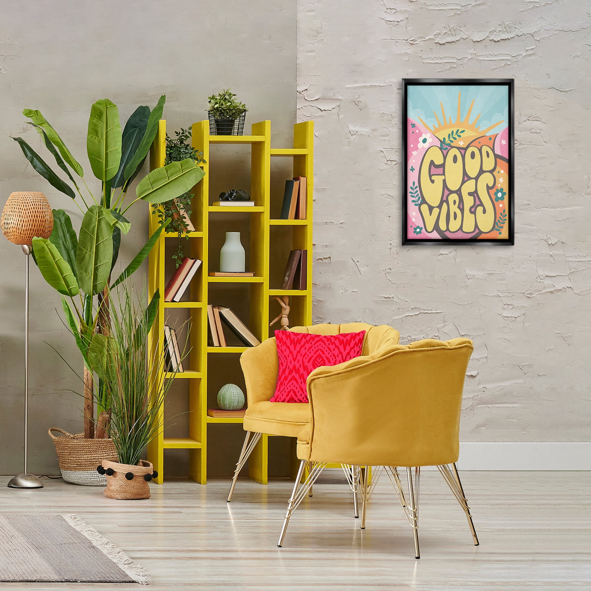Stupell Industries Good Vibes Groovy Nature Text & Numbers Painting Black Floater Framed Canvas Art Print Wall Art, 17 x 25