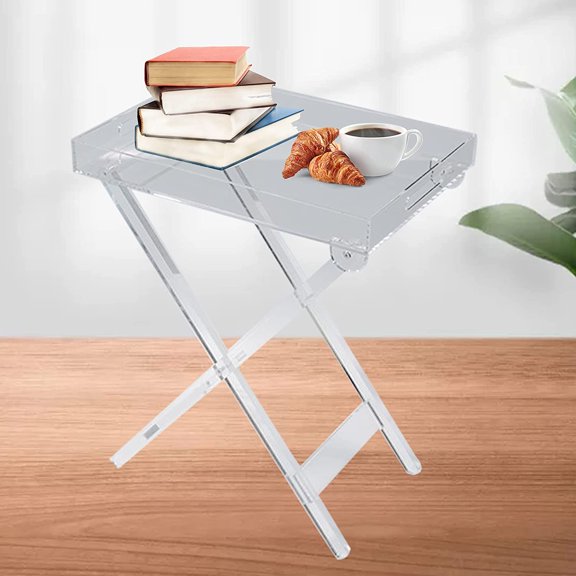 CNCEST Acrylic Folding Tray Table,Acrylic Side Table,Acrylic End Table,Clear Folding Table,Modern Furniture Acrylic Rectangular Tray Table