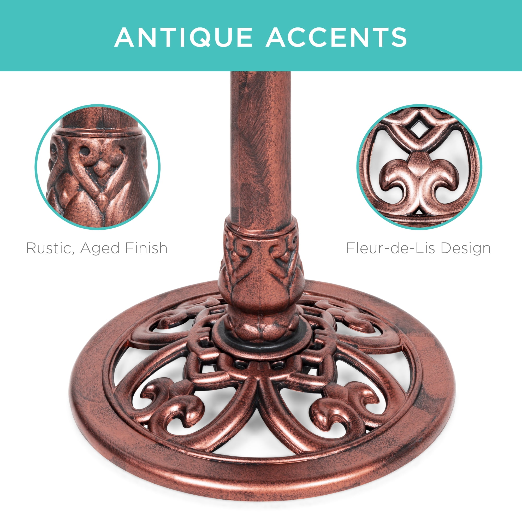 Best Choice Products Outdoor Rustic Pedestal Bird Bath Accent for Garden, Yard w/ Fleur-de-Lis Accents - Apricot