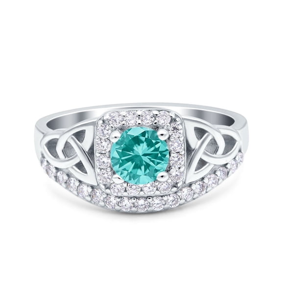 Celtic Art Deco Ring Round Paraiba Tourmaline CZ 925 Sterling Silver Size 5
