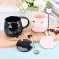 thumbnail image 3 of Taza de café XinHuiGy de cerámica rosa con forma de gato lindo con cuchara, 380 ml, 3 of 8