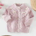 thumbnail image 2 of Lorytime Kids Girls Button Down Cardigan Lace Ruffle Collar Bow Knitted Sweater Long Sleeve Tops Soild Knitwear 5 Years, 2 of 9