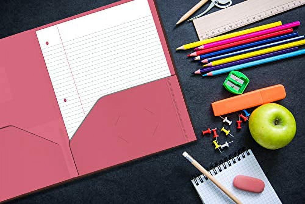 Heavyweight Plastic 2 Pocket Portfolio Folder, Letter Size Poly Folders by Better Office Products, 24 Pack (Pink)