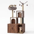 thumbnail image 2 of 2-in-1 Cat Tree with Hidden Litter Box Enclosure, Wooden Cat Tower & Litter Box Cabinet – Scratching Posts, Cat Condo Cave, Storage, Washable Cushion, 2 of 8