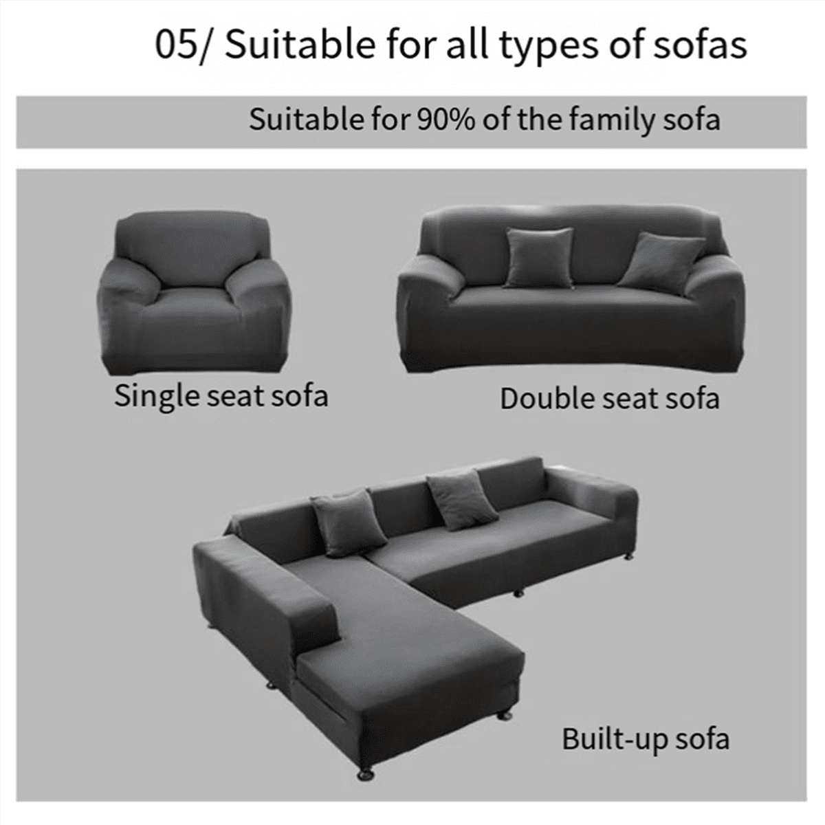 Sofa Cover for Corner Sofa L-Shaped Sectional Sofa Elastic Gray Pet Friendly Slipcover for Armrest,4 Seater