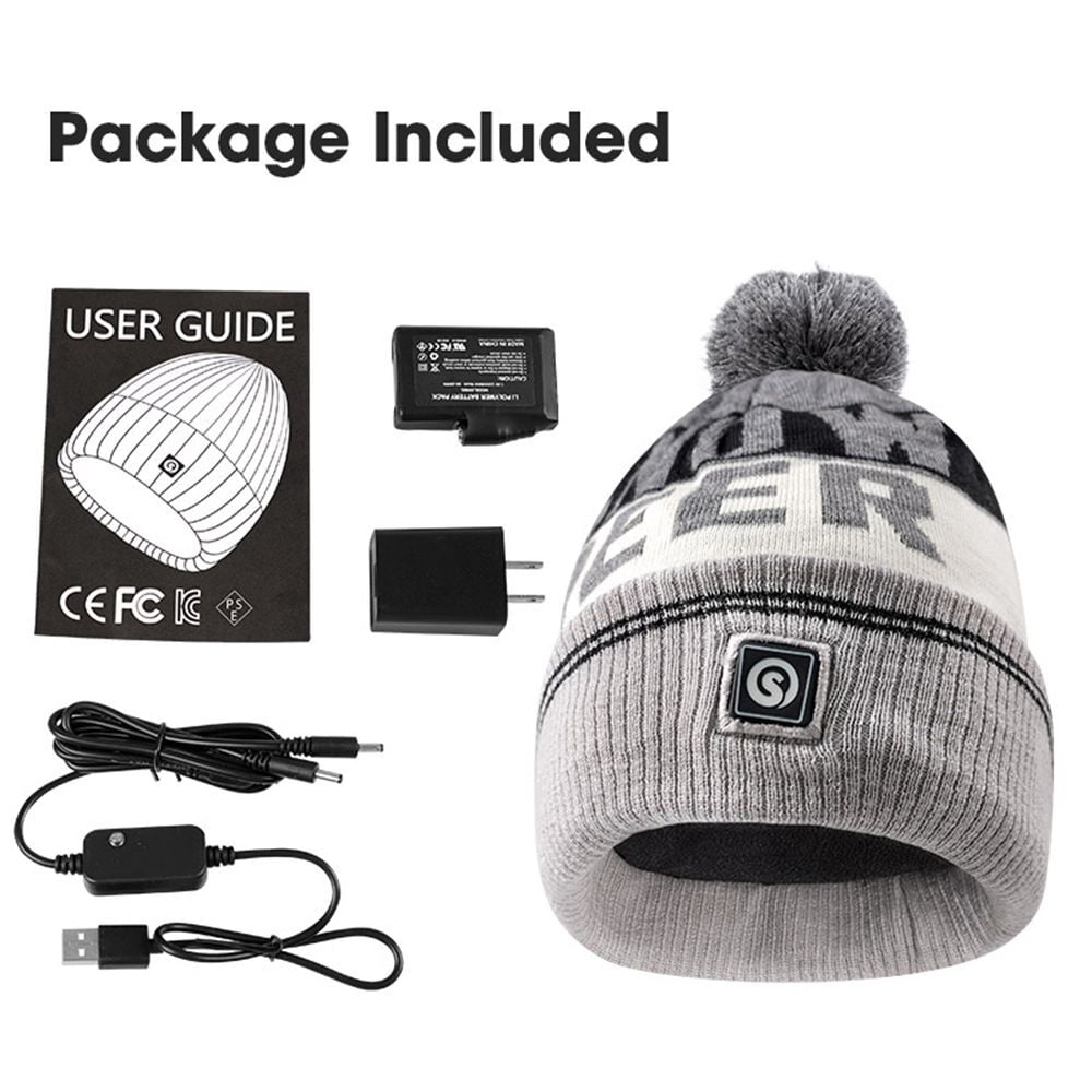 Savior Gray Heated Warm Beanie Wool Cap, Winter Thickened Fleece Knit Hats for Men and Women