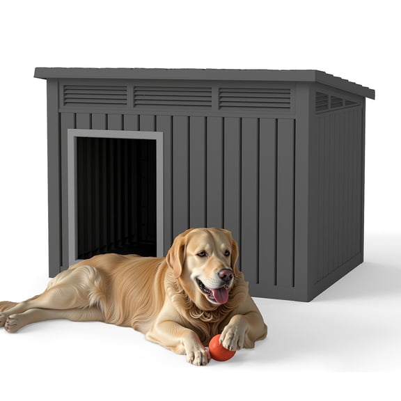 YEAHIBABY 42.8"L Outdoor Dog House, Waterproof Roof, For Medium to Large Dogs Interior Space,Black