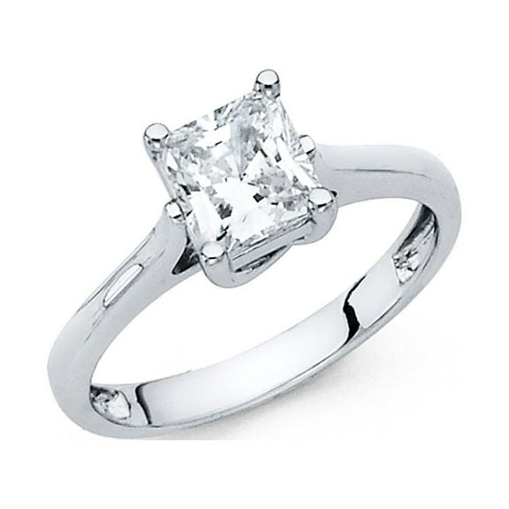 Princess Solitaire CZ Engagement Ring 14k White Gold Anniversary Single Stone Square CZ Band Size 7