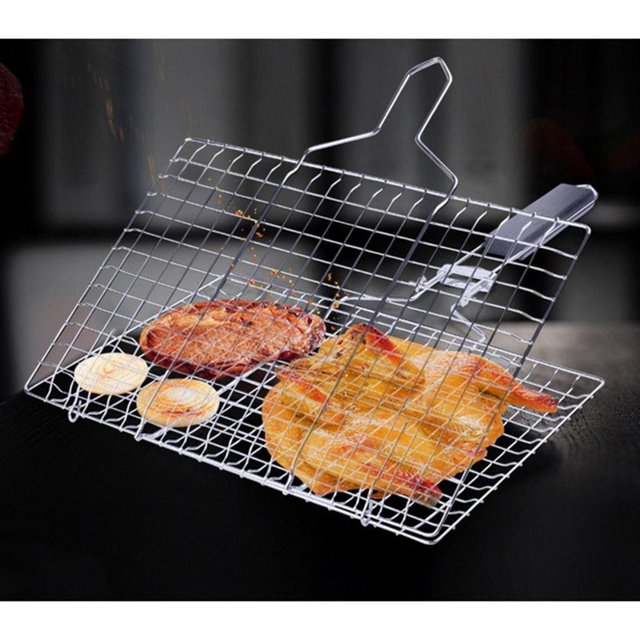 Parrilla Para Barbacoa Parrilla Para Estantes Pescado Filete, Acero Inoxidable Para Cocina, Aire Libre, Fiestas En El Patio Trasero Soledad Cesta para asar a la parrilla