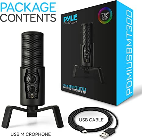 Pyle Selectable Pickup Pattern RGB USB Microphone - 4 Recording Modes Cardioid Condenser Audio Mic