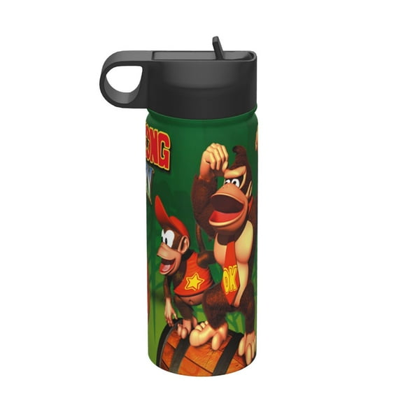 Donkey Kong Country Kids Insulated Water Bottle With Straw - 18 Oz Stainless Steel Double Wall Vacuum Cup, Leakproof, Bpa Free, Suitable For Boys And Girls