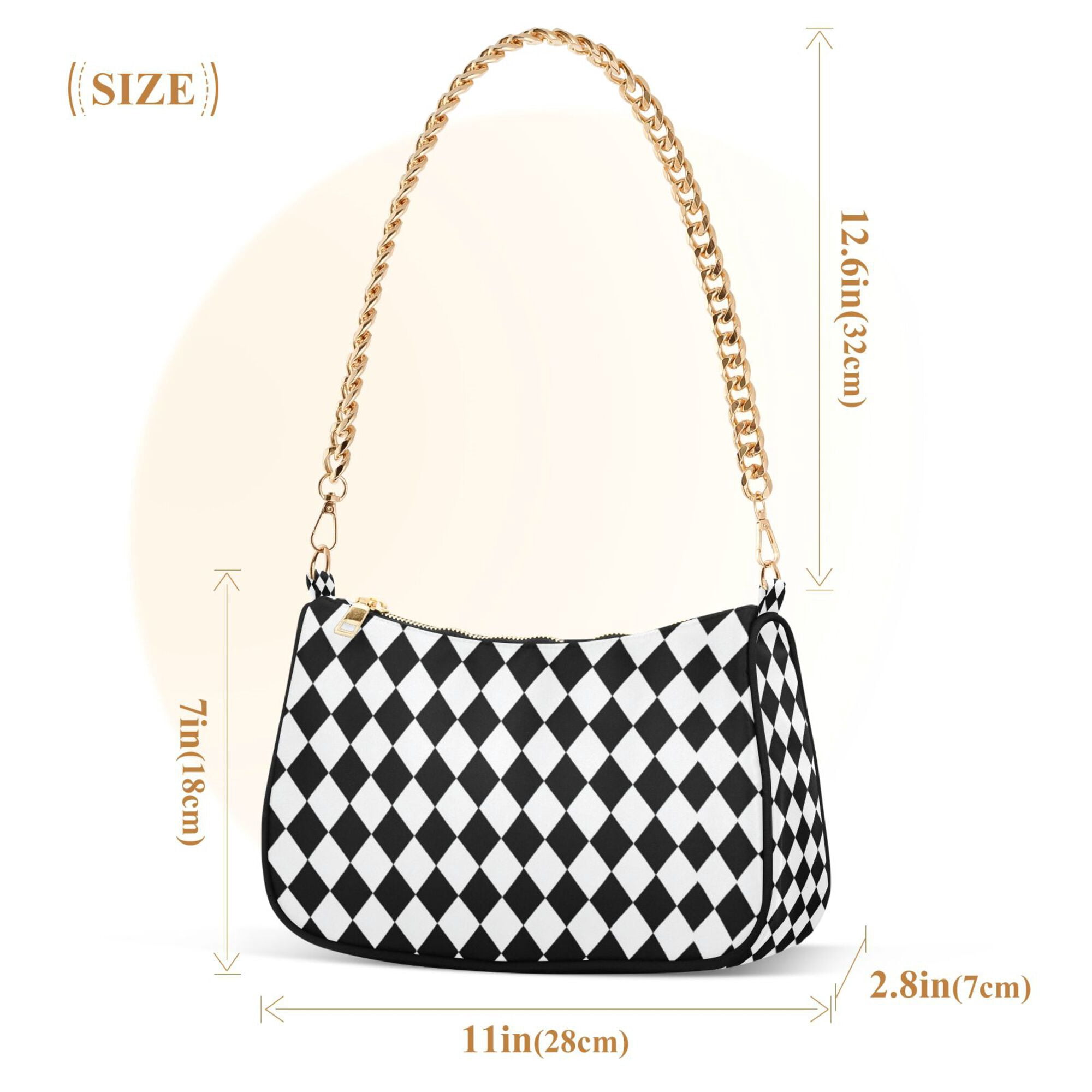 FORMRS Womens Shoulder Bag with Chain Strap Clutch Purse Cute Tote Handbag, Black and White Geometric
