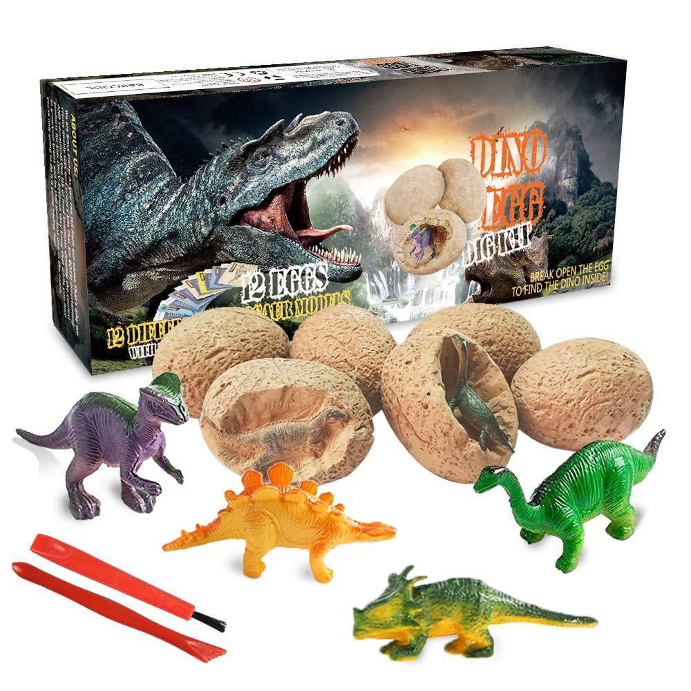 Break Open 12 Unique Dinosaur Eggs and Discover 12 Cute Dinosaurs Easter Archaeology Science STEM Toys Technology Gifts for Boys Girls Toys Dinosaur Toys Dinosaur Egg Dig Kit Kids Gifts