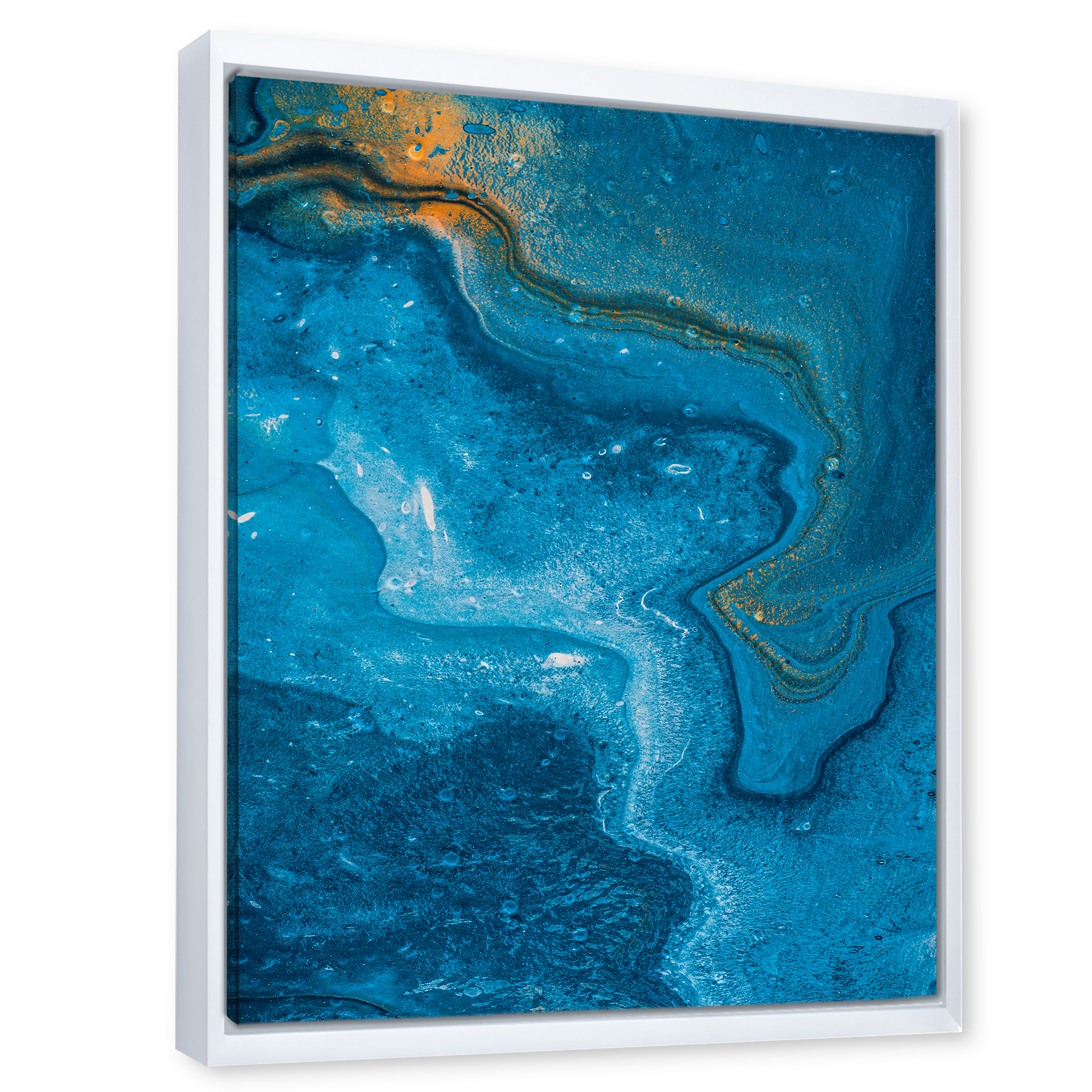 Abstract Blue Marble Composition II 30 in x 40 in Framed Painting Canvas Art Print, by Designart