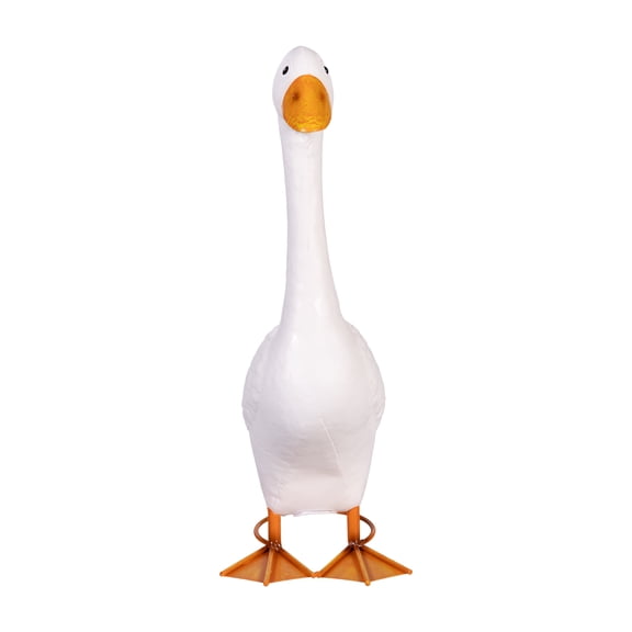 Giddy the Porch White Goose Statue Metal 21" Tall Indoor or Outdoor Decorative Figurine for Garden