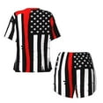 thumbnail image 6 of "Wukai Firefighters USA Flag Women's Pajama Set - Short-Sleeve Top and Shorts with Elastic Waistband and Pockets for Loungewear, Yoga, and Casual Wear-Large, 6 of 8