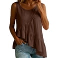 thumbnail image 2 of Pounoo Tank Tops for Women Round Neck Sleeveless Diagonal Ruffle Uneven Hem Tank Plain Crinkle Fabric Sleeveless Tops for Women Flowy Loose Fit Beach Vacation Soft Cute Summer Tops, 2 of 7