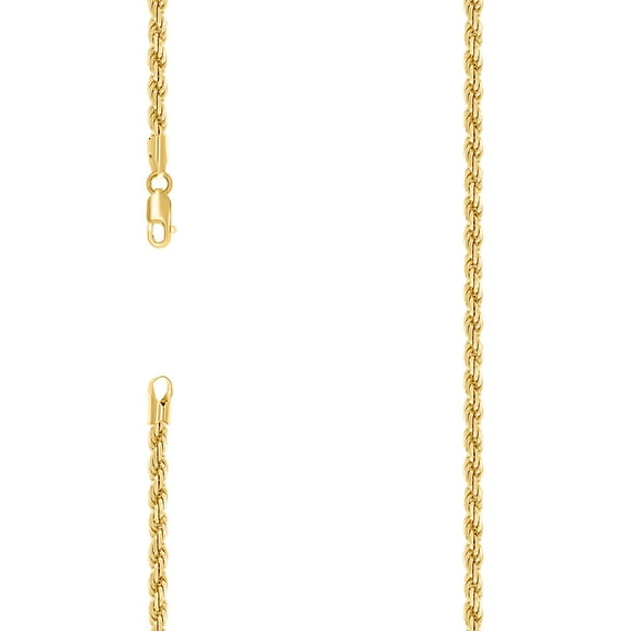 925 Sterling Silver Hollow Rope Chain Yellow 4mm Necklace 24 Inch Chain Necklace for Women and Men