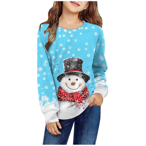 Girl Christmas Sweatshirt,Snowman Graphic Printed Sweatshirts Long Sleeve Pullover Tops Crew Neck Sweatshirt Xmas Sweatshirt Winter Clothes 10-11 Years
