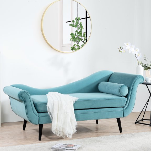 Classic Sled Chaise Lounge, Comfortable High Foam Seat, Ergonomic Curled Pillow, Slanted Birch Foot, 68.58"w X 29.53"h 29.53"d, Fabric Lounge With Graceful Scroll Arms, Wide And Stable Seating,