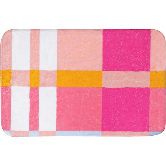 Pink Bathroom Rugs Non Slip, Cute Checkered Bath Mats for Bathroom Floor, Small Bath Mat Soft Fluffy Washable Preppy Rug for Tub Shower Bedroom 17""x27"", Medium
