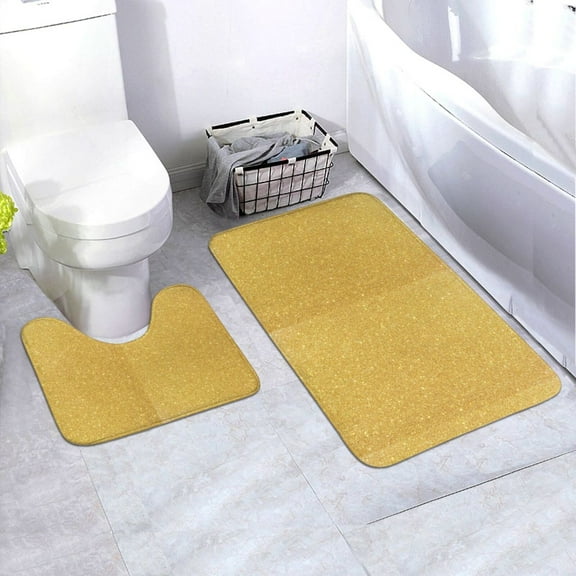 Xecao Gold Shiny 2-Piece Vintage Seamless Anti-Skid Mat Set, featuring a stylish pattern for a safe and elegant toilet rug experience