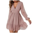 thumbnail image 1 of Heliisoer Robe Femme, Liquidation Été Femmes Aguichant Mode Manches Longues Col en V Robe à Volants, 1 of 7